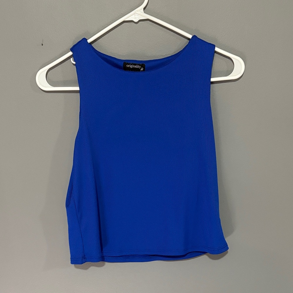 Originality Blue Ribbed Tank Top